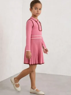 Reiss Freya 9-13 yrs Piped Knitted Skater Dress Pink