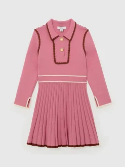 Reiss Freya 9-13 yrs Piped Knitted Skater Dress Pink