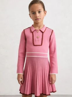 Reiss Freya 9-13 yrs Piped Knitted Skater Dress Pink