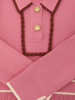 Reiss Freya 9-13 yrs Piped Knitted Skater Dress Pink