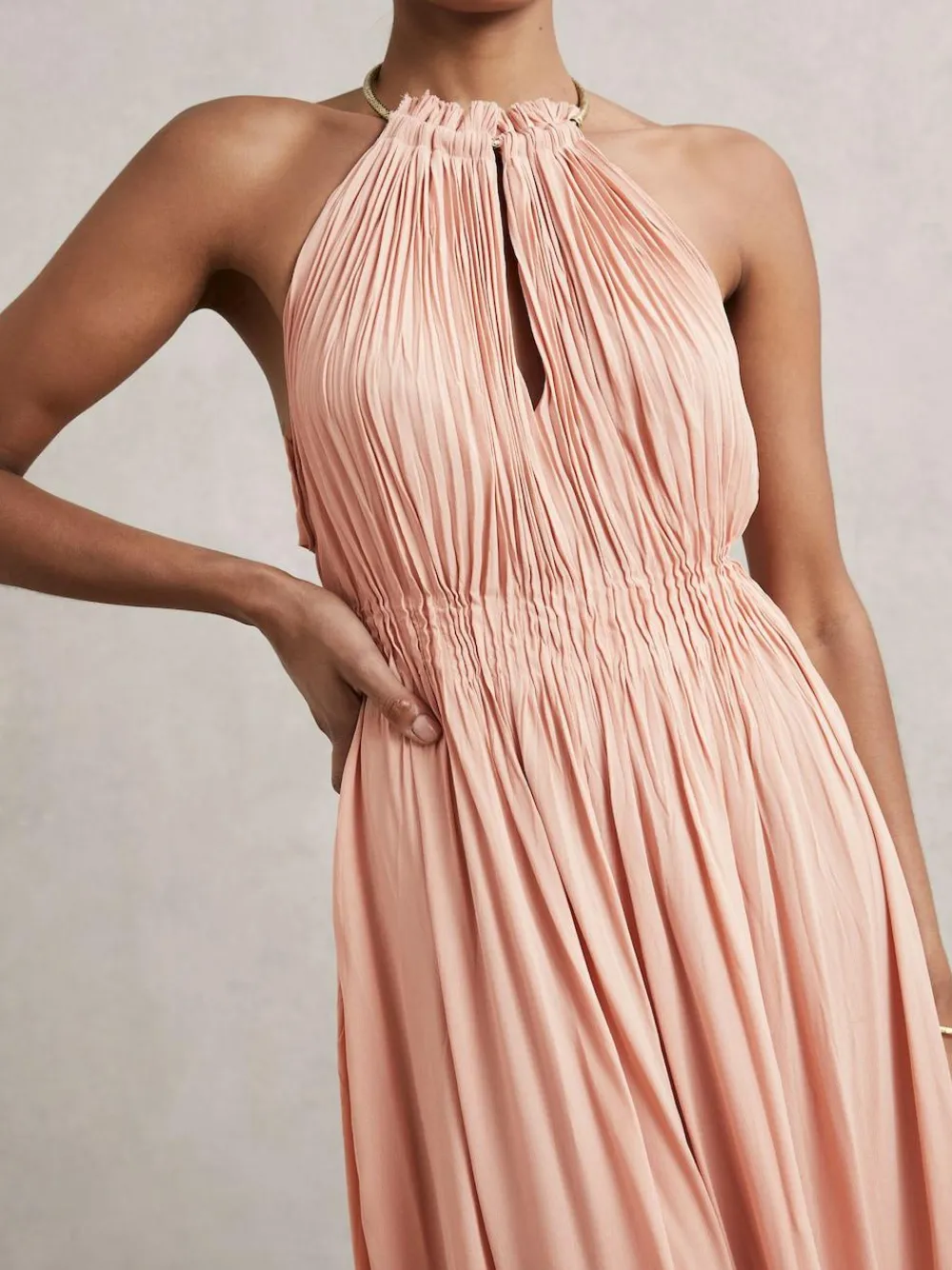 Reiss Pink Vinnie Ring-Detail Halterneck Maxi Dress