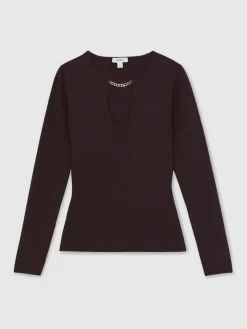 Reiss Tilly Chain-Detail Keyhole Knit Top^Women Tops & T-Shirts|Knitwear