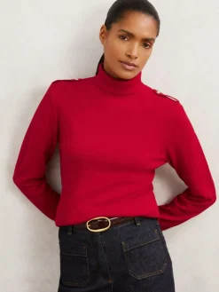 Discount Reiss Corrine Wool Epaulette Roll-Neck Jumper Red