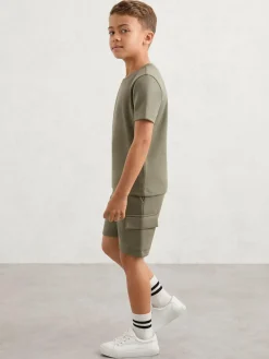 Reiss Oliver 9-13 yrs Premium Interlock-Jersey Cargo Shorts Sage