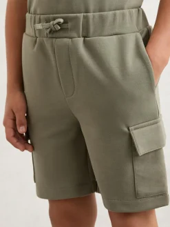 Reiss Oliver 9-13 yrs Premium Interlock-Jersey Cargo Shorts Sage