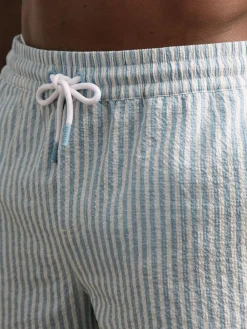 Hot Reiss Bay Seersucker Stripe Swim Shorts Soft Blue/White