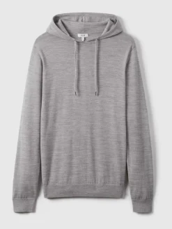 Reiss Soft Grey Mouline Holland Merino Wool Drawstring Hoodie^ Loungewear