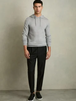 Reiss Soft Grey Mouline Holland Merino Wool Drawstring Hoodie^ Loungewear