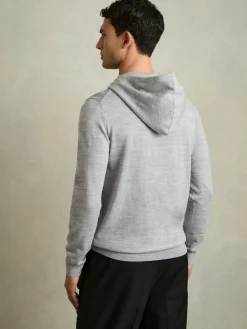 Reiss Soft Grey Mouline Holland Merino Wool Drawstring Hoodie^ Loungewear