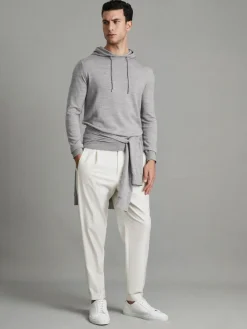 Reiss Soft Grey Mouline Holland Merino Wool Drawstring Hoodie^ Loungewear