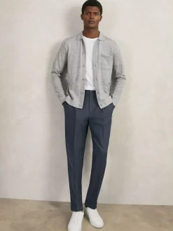 Outlet Reiss Munich Merino Wool Button-Through Shirt Soft Grey Mouline