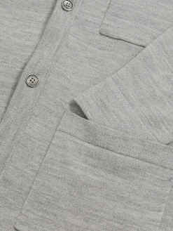 Outlet Reiss Munich Merino Wool Button-Through Shirt Soft Grey Mouline