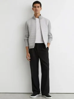 Sale Reiss Townsend Quilted Rib-Knit Funnel-Neck Jacket Soft Grey