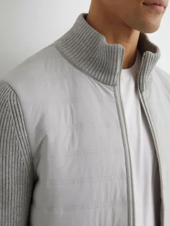 Sale Reiss Townsend Quilted Rib-Knit Funnel-Neck Jacket Soft Grey