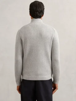 Sale Reiss Townsend Quilted Rib-Knit Funnel-Neck Jacket Soft Grey