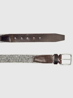 Reiss Soft Grey Welling Webbing Belt With Leather Trim^ Belts & Braces