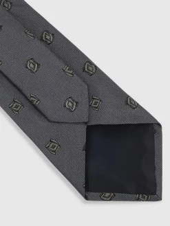 Reiss Parma Silk Blend Jacquard Tie Steel Blue