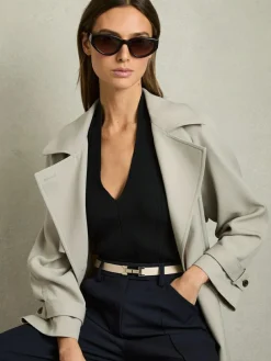 New Reiss Hayley Leather Square Hinge Belt Stone