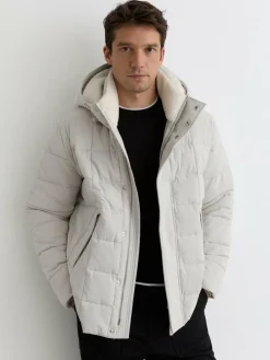 Discount Reiss Klause Fleece-Lined Hooded Puffer Jacket Stone