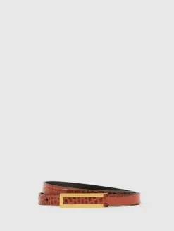 Outlet Reiss Bronya Leather Crocodile-Effect Belt Tan