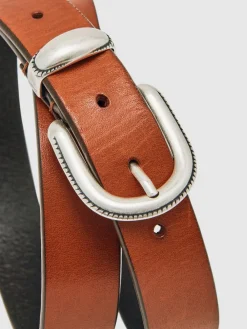 Reiss Jonny Leather Western Belt Tan Brown