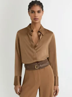 Reiss Taupe Beatrix Leather and Suede Corset Waist Belt^Women Belts