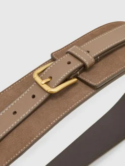 Reiss Taupe Beatrix Leather and Suede Corset Waist Belt^Women Belts