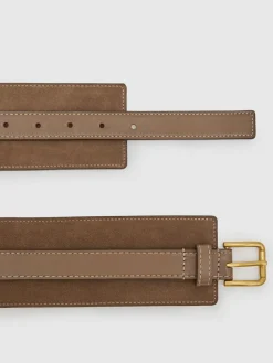 Reiss Taupe Beatrix Leather and Suede Corset Waist Belt^Women Belts