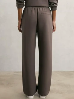 New Reiss Laney Premium Interlock Wide-Leg Joggers Taupe Brown