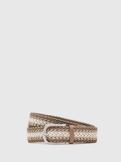 Reiss Taupe Brown/Off White Ellis Woven Stripe Belt^ Belts & Braces