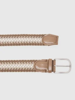 Reiss Taupe Brown/Off White Ellis Woven Stripe Belt^ Belts & Braces