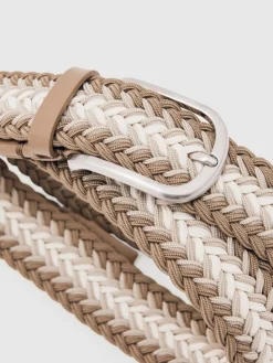 Reiss Taupe Brown/Off White Ellis Woven Stripe Belt^ Belts & Braces