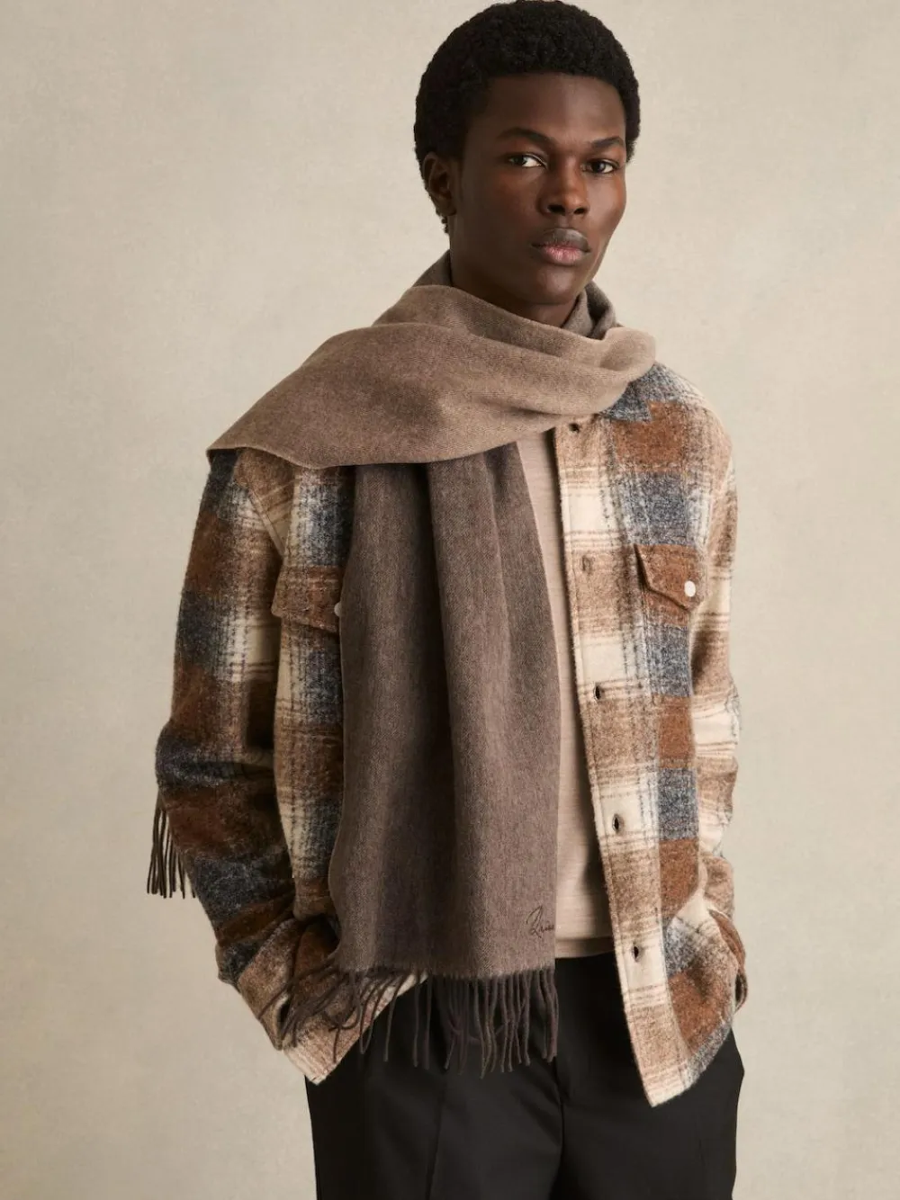 Reiss Taupe Picton Wool and Cashmere Scarf^ Hats, Gloves & Scarves|Hats, Scarves & Gloves