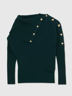 Best Reiss Lexi Rib-Knit Button Shawl Jumper Teal Blue