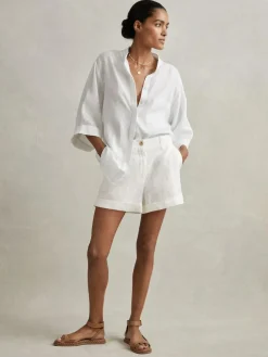 Reiss White Demi Linen Garment Dyed Shorts