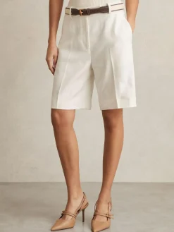 Hot Reiss White Devon Linen-Blend Bermuda Shorts