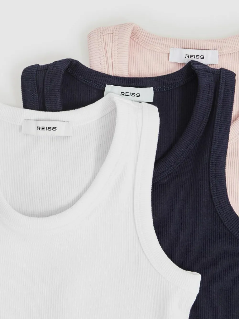 Reiss White/Pink/Navy Violet 3 Pack 3-9 yrs Stretch-Cotton Ribbed Vests^ Vests