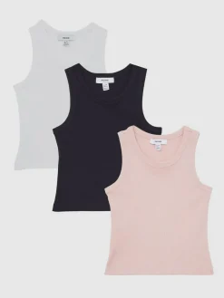 Reiss White/Pink/Navy Violet 3 Pack 3-9 yrs Stretch-Cotton Ribbed Vests^ Vests