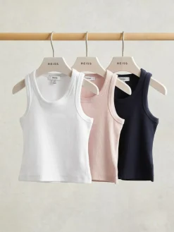 Sale Reiss White/Pink/Navy Violet 3 Pack 13-14 yrs Stretch-Cotton Ribbed Vests
