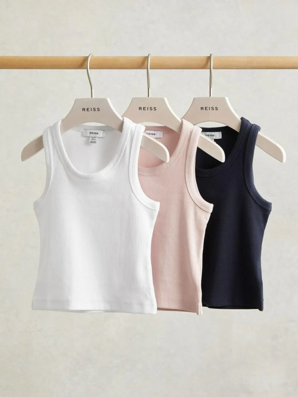 Sale Reiss White/Pink/Navy Violet 3 Pack 13-14 yrs Stretch-Cotton Ribbed Vests