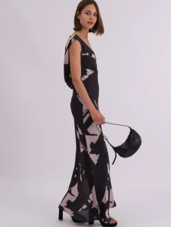 Religion Black Dawn Maxi Column Dress With Draped Back Detail In Hand-Painted Print^Women Maxi Dresses