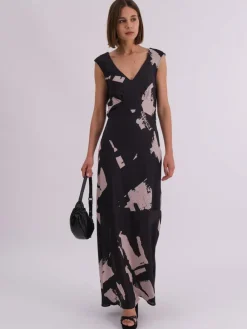 Religion Black Dawn Maxi Column Dress With Draped Back Detail In Hand-Painted Print^Women Maxi Dresses