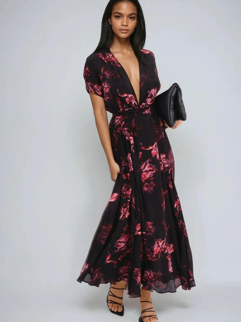 Clearance Religion Black Fade Maxi 2 Way Wrap Dress In Dark Floral