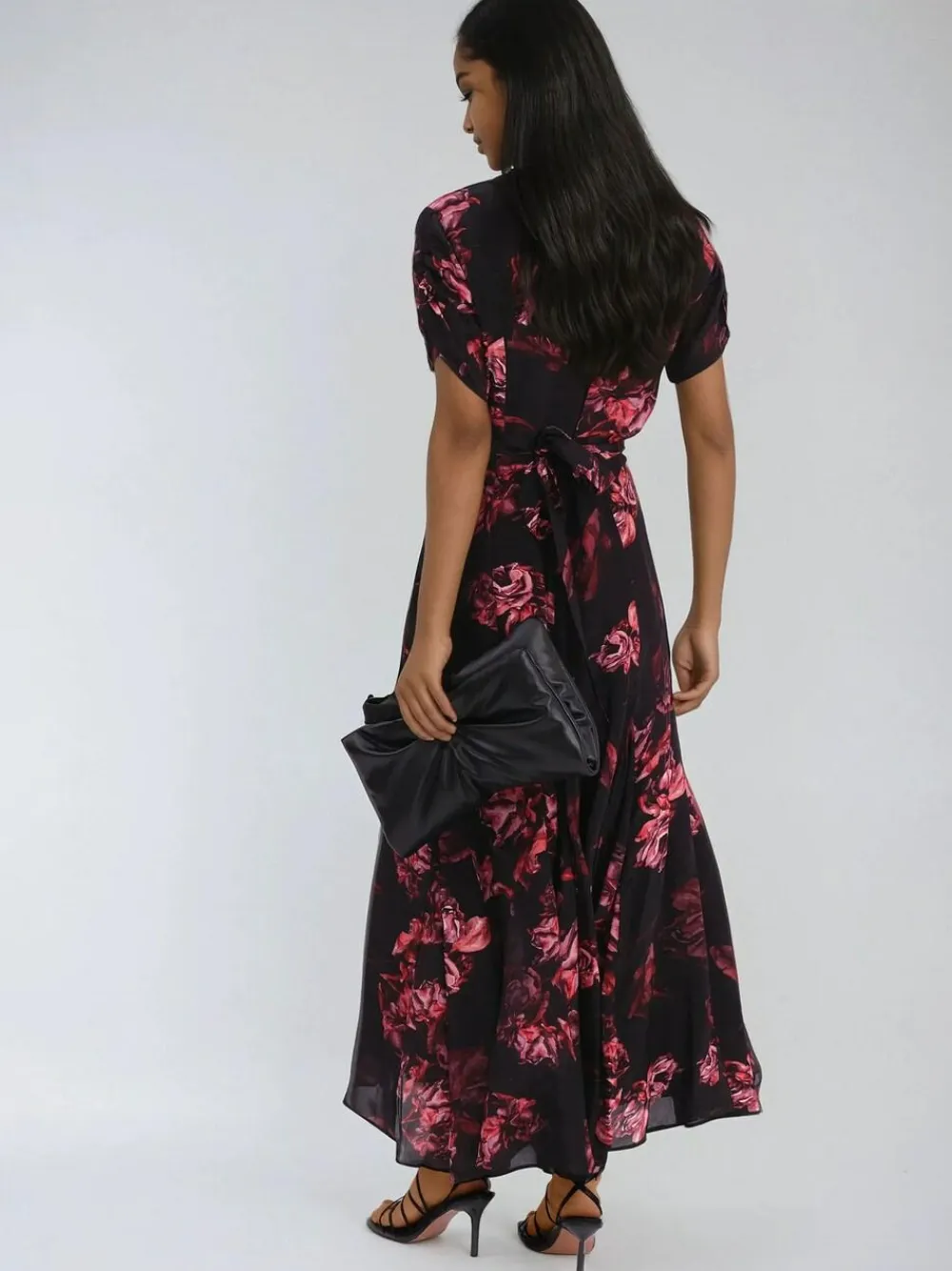 Clearance Religion Black Fade Maxi 2 Way Wrap Dress In Dark Floral