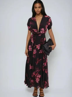 Clearance Religion Black Fade Maxi 2 Way Wrap Dress In Dark Floral