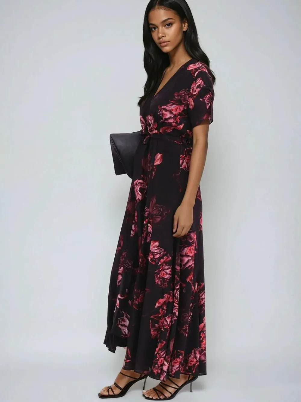 Clearance Religion Black Fade Maxi 2 Way Wrap Dress In Dark Floral