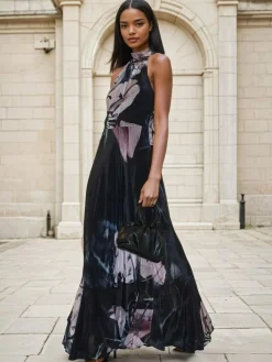 Discount Religion Black Florence Halterneck Maxi Dress With Sash Detail In Dark Floral
