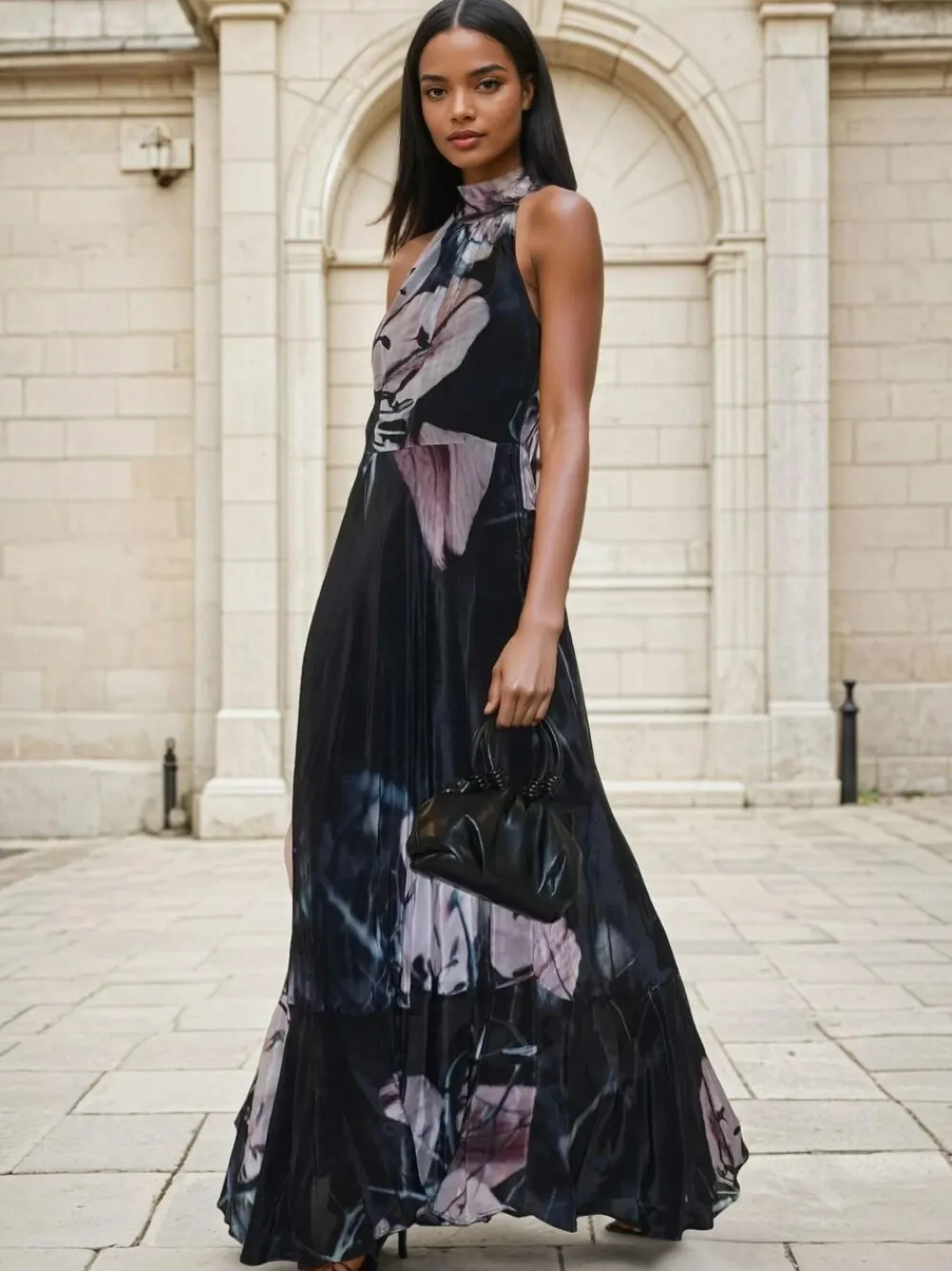 Discount Religion Black Florence Halterneck Maxi Dress With Sash Detail In Dark Floral