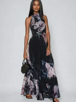 Discount Religion Black Florence Halterneck Maxi Dress With Sash Detail In Dark Floral