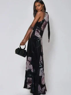 Discount Religion Black Florence Halterneck Maxi Dress With Sash Detail In Dark Floral